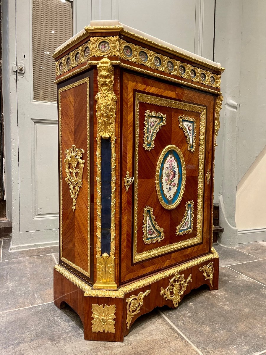 Support Unit In Rosewood Marquetry And Sèvres Porcelain Medallions 19th Century-photo-6