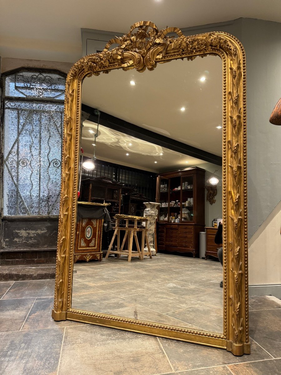 Fireplace Mirror In Golden Wood Model “aux Blés” From Napoleon III Period 19th Century-photo-2