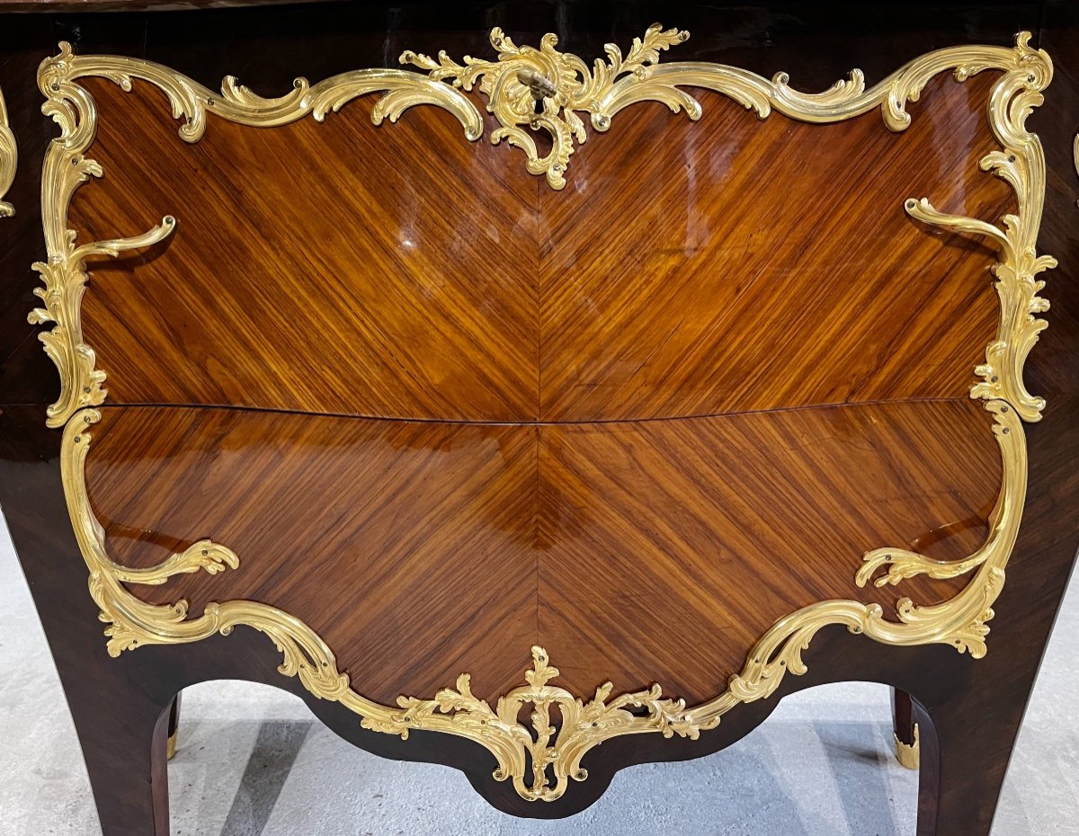 Sauteuse Commode In Marquetry And Gilded Bronzes Attributed To Maison Millet, 19th Century-photo-3