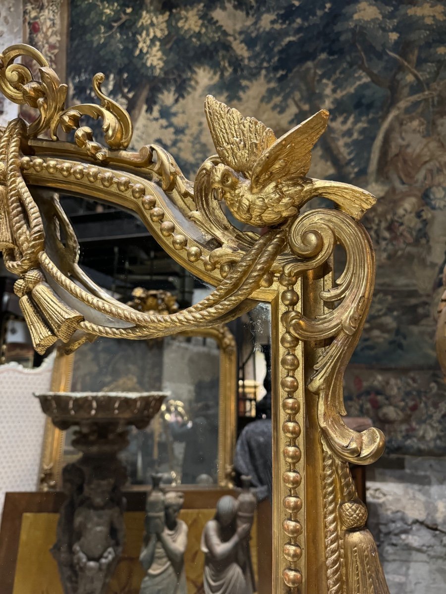 “hirondelles” Fireplace Mirror In Golden Wood From The Napoleon III Period 2m10 X 1m06-photo-4