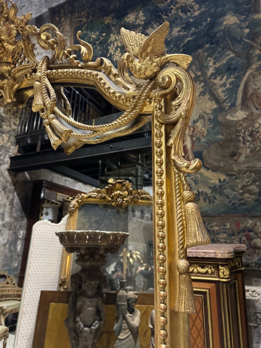 “hirondelles” Fireplace Mirror In Golden Wood From The Napoleon III Period 2m10 X 1m06-photo-2