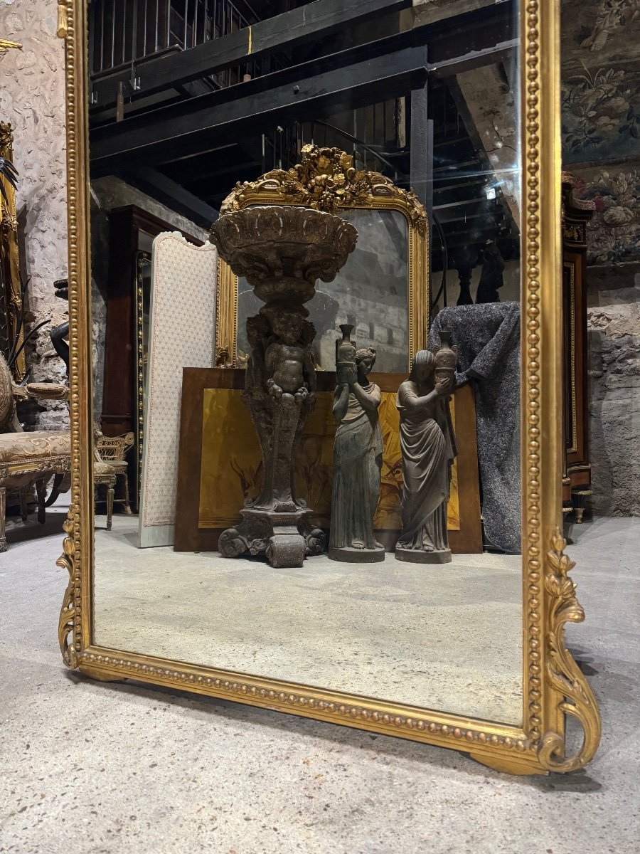 “hirondelles” Fireplace Mirror In Golden Wood From The Napoleon III Period 2m10 X 1m06-photo-3