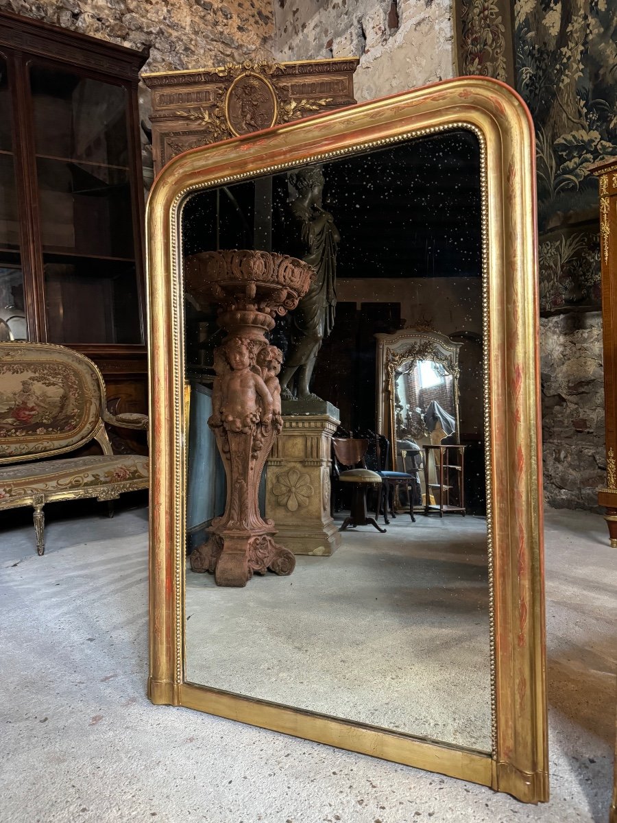 Paire De Miroirs D’époque Louis Philippe En Bois Doré 1m30 X 89 Cm -photo-4