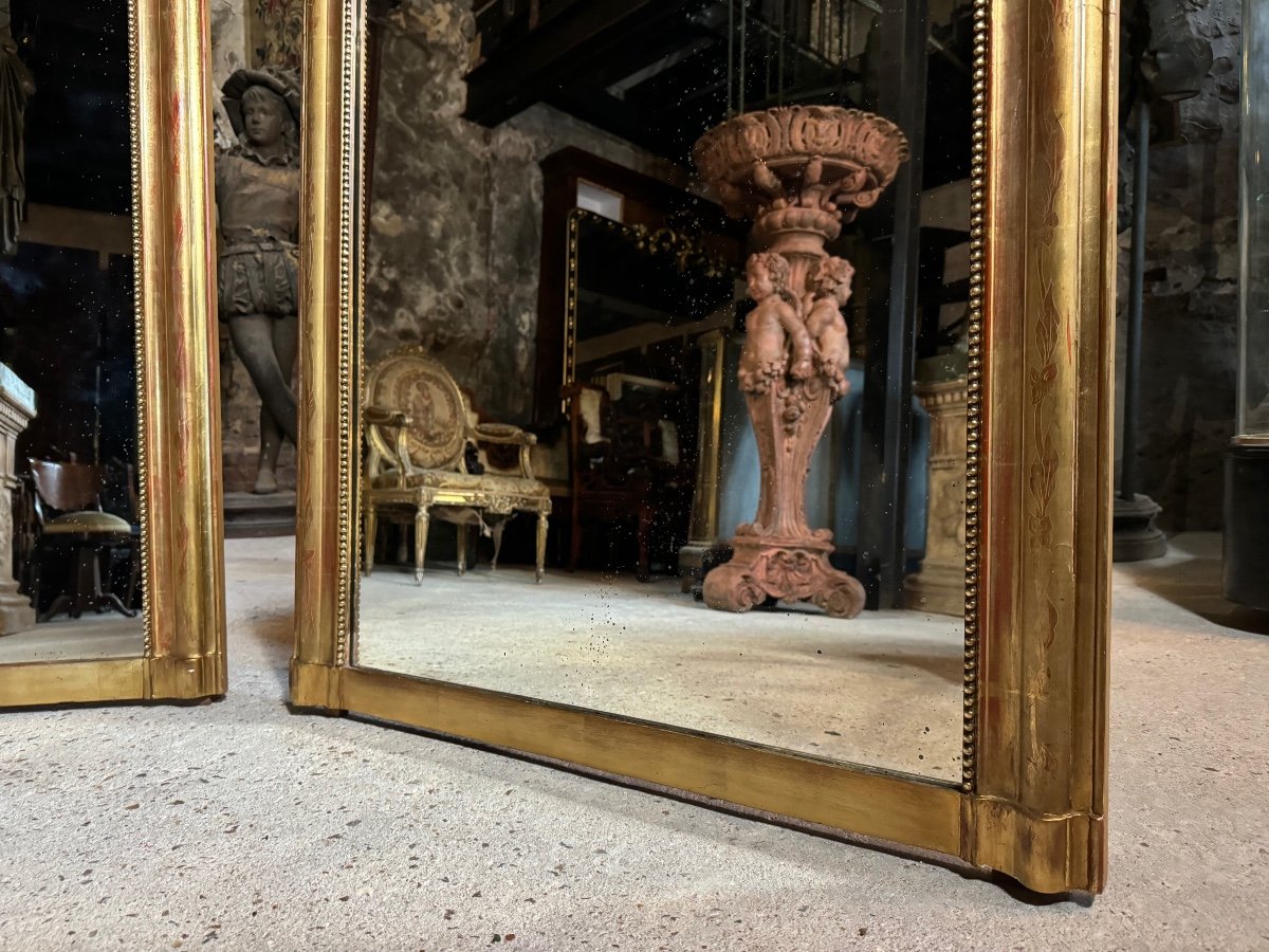 Paire De Miroirs D’époque Louis Philippe En Bois Doré 1m30 X 89 Cm -photo-7