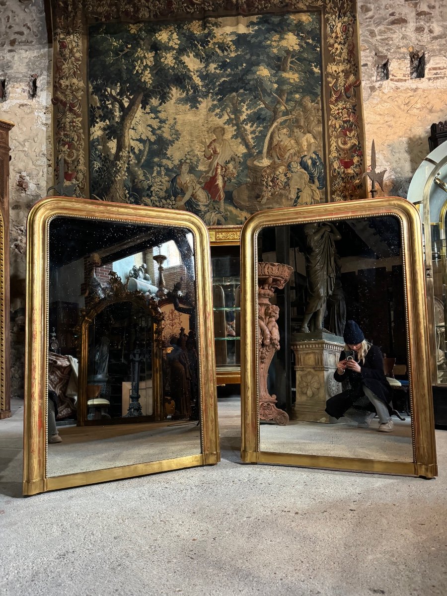Pair Of Louis Philippe Period Mirrors In Golden Wood 1m30 X 89 Cm 