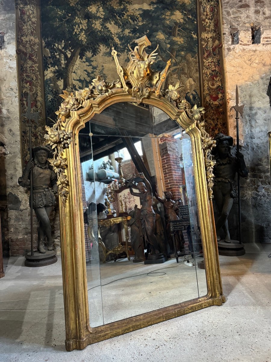 Fireplace Mirror In Golden Wood “with Deer” Hunting Decor From The Napoleon III Period -photo-3