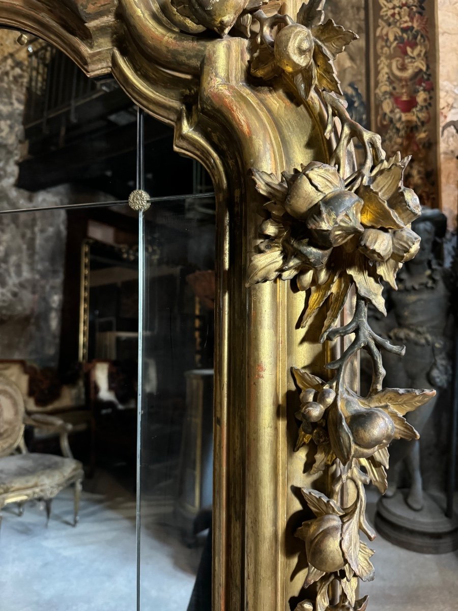 Fireplace Mirror In Golden Wood “with Deer” Hunting Decor From The Napoleon III Period -photo-2