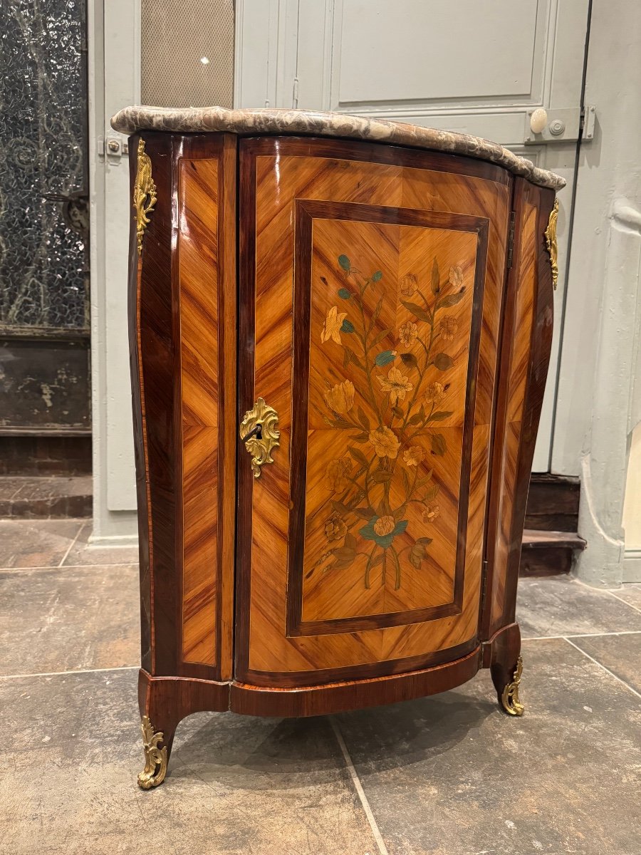 18th Century Corner In Marquetry Stamped Pierre Antoine Foullet From Louis XV Period -photo-2