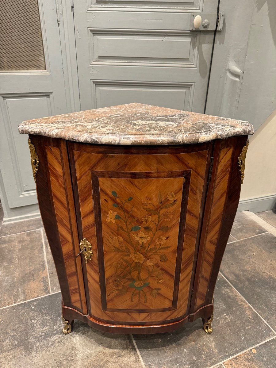 18th Century Corner In Marquetry Stamped Pierre Antoine Foullet From Louis XV Period -photo-4