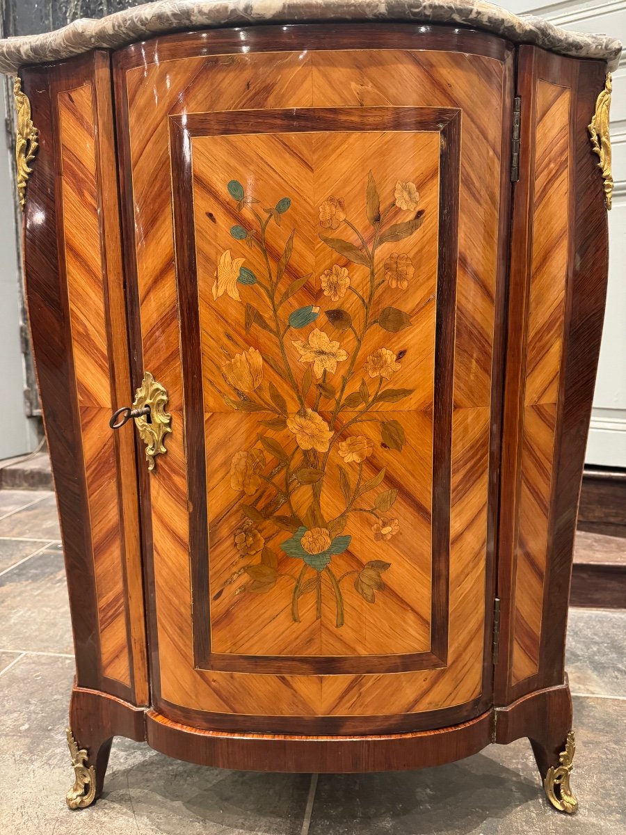 18th Century Corner In Marquetry Stamped Pierre Antoine Foullet From Louis XV Period -photo-1