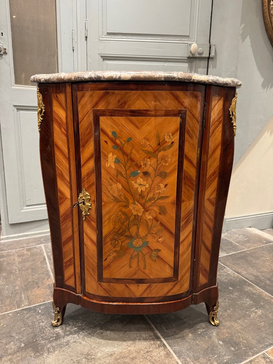 18th Century Corner In Marquetry Stamped Pierre Antoine Foullet From Louis XV Period -photo-4