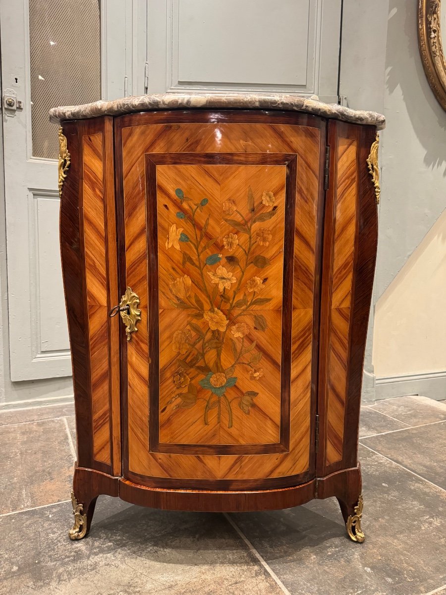 18th Century Corner In Marquetry Stamped Pierre Antoine Foullet From Louis XV Period 