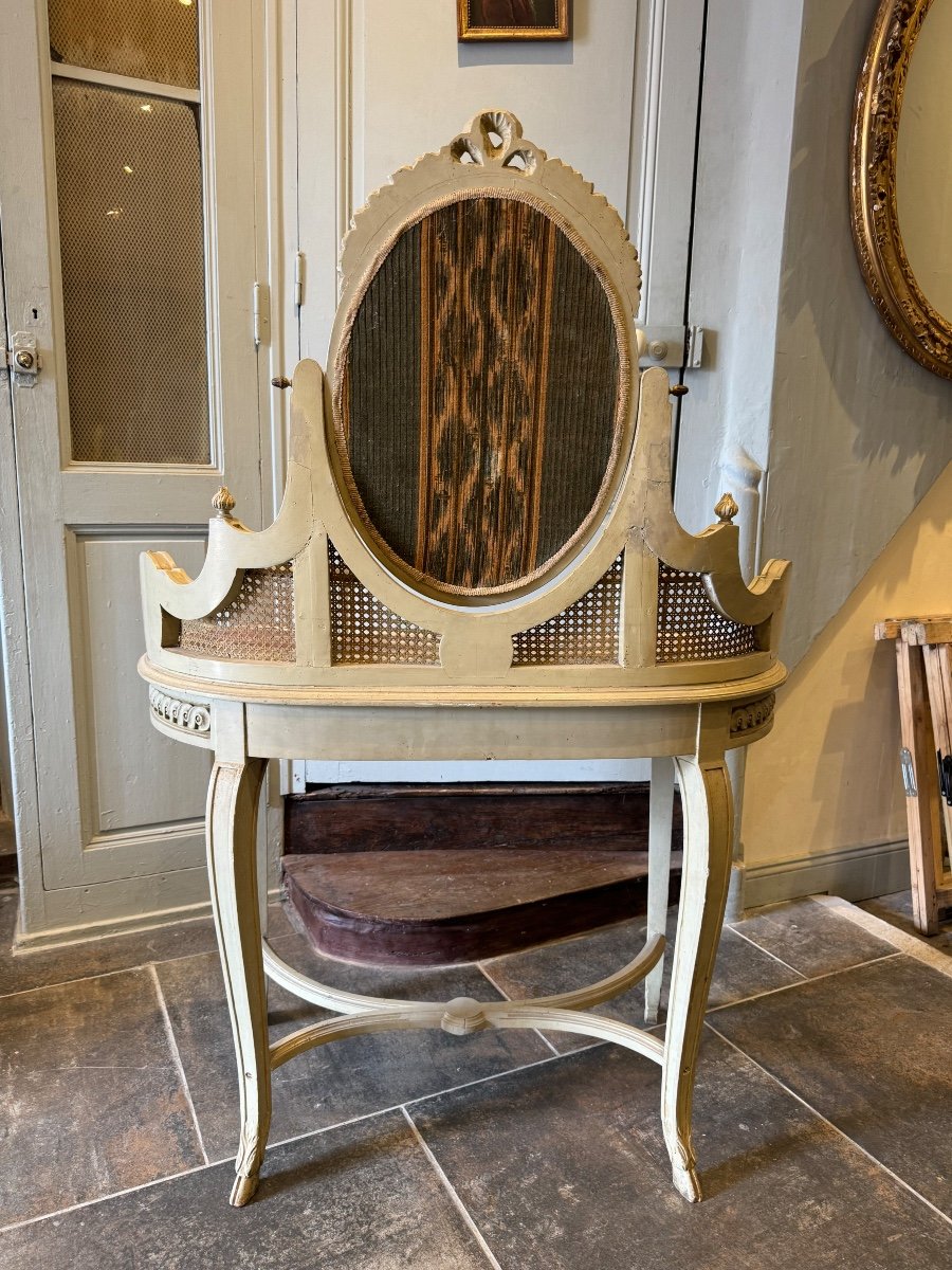 Coiffeuse En Cannage De Style Louis XVI En Bois Réchampie D’époque Napoléon III-photo-4