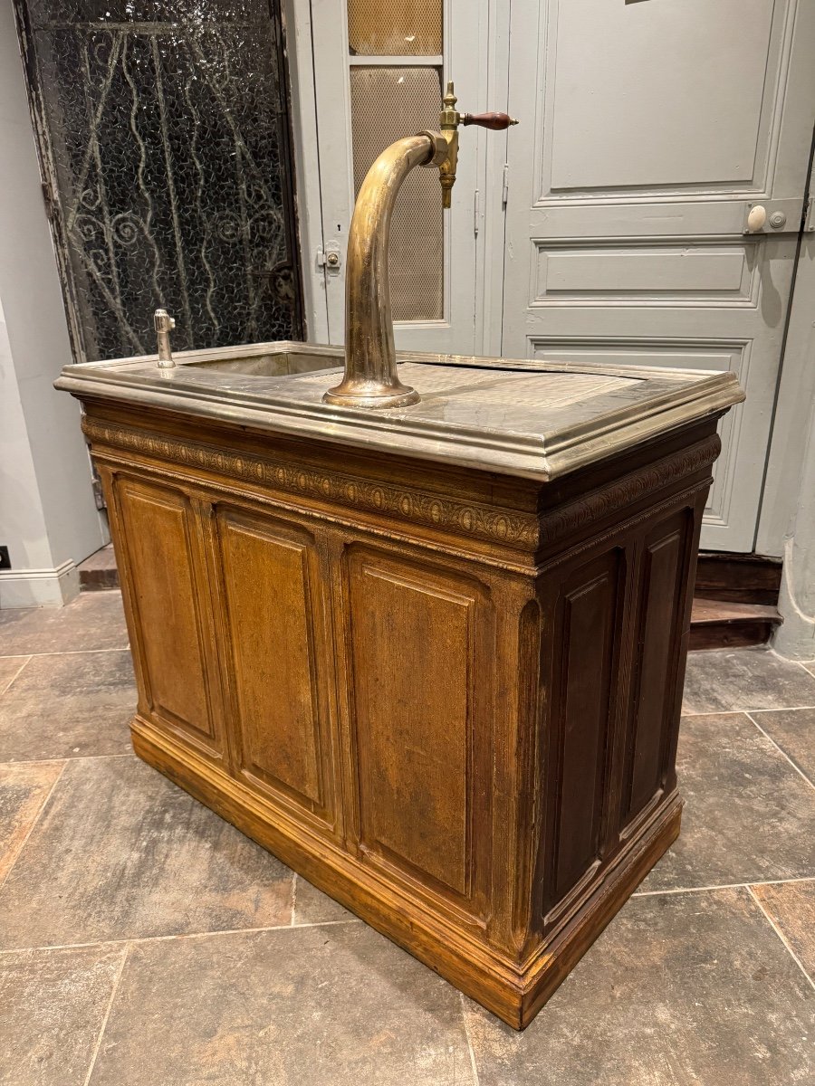 Parisian Bar Counter In Oak And Zinc Top 19th Century  -photo-2