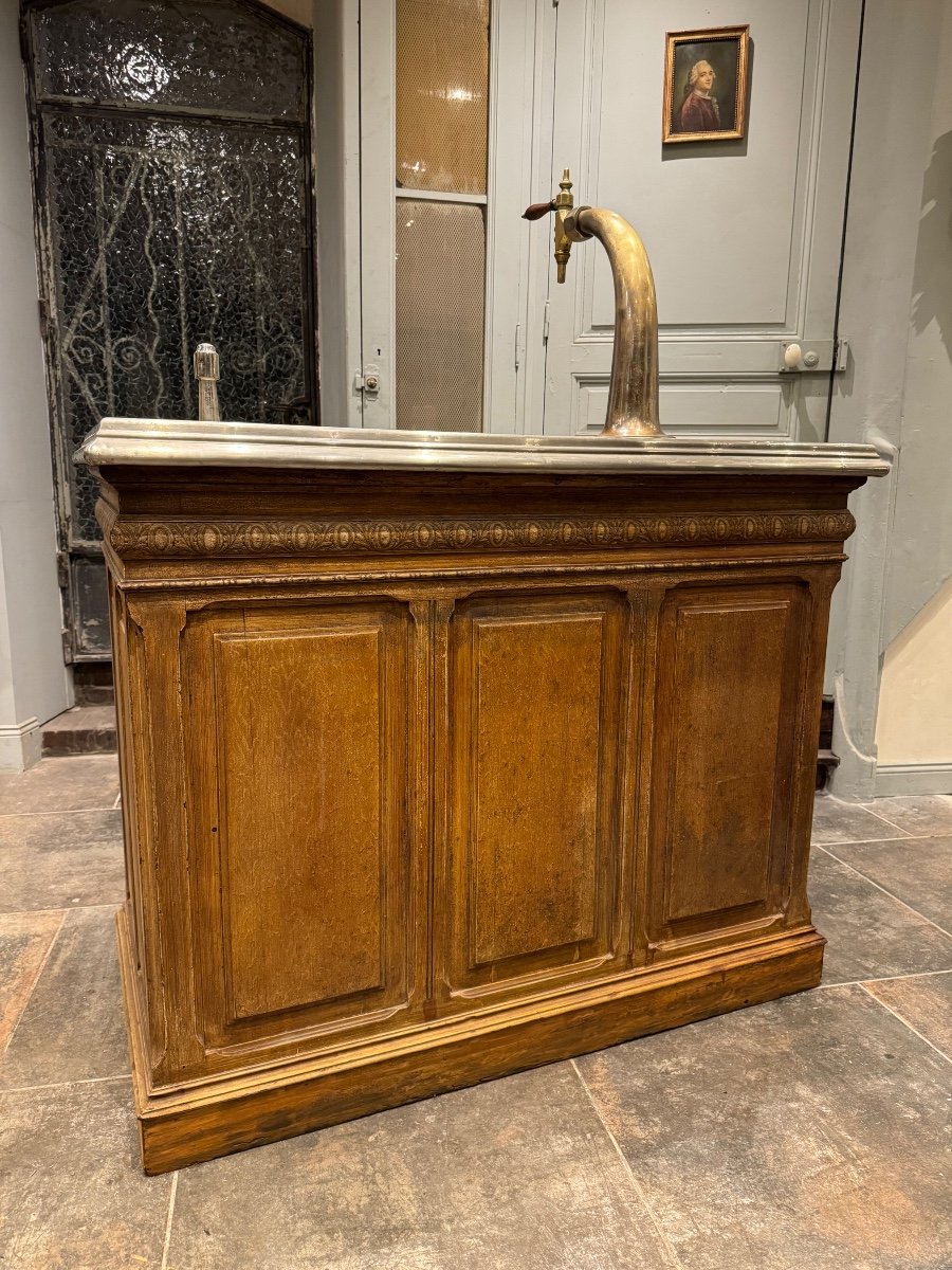 Parisian Bar Counter In Oak And Zinc Top 19th Century  -photo-5