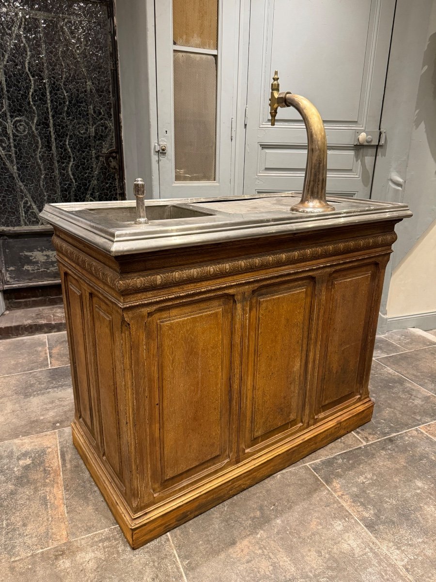 Parisian Bar Counter In Oak And Zinc Top 19th Century  