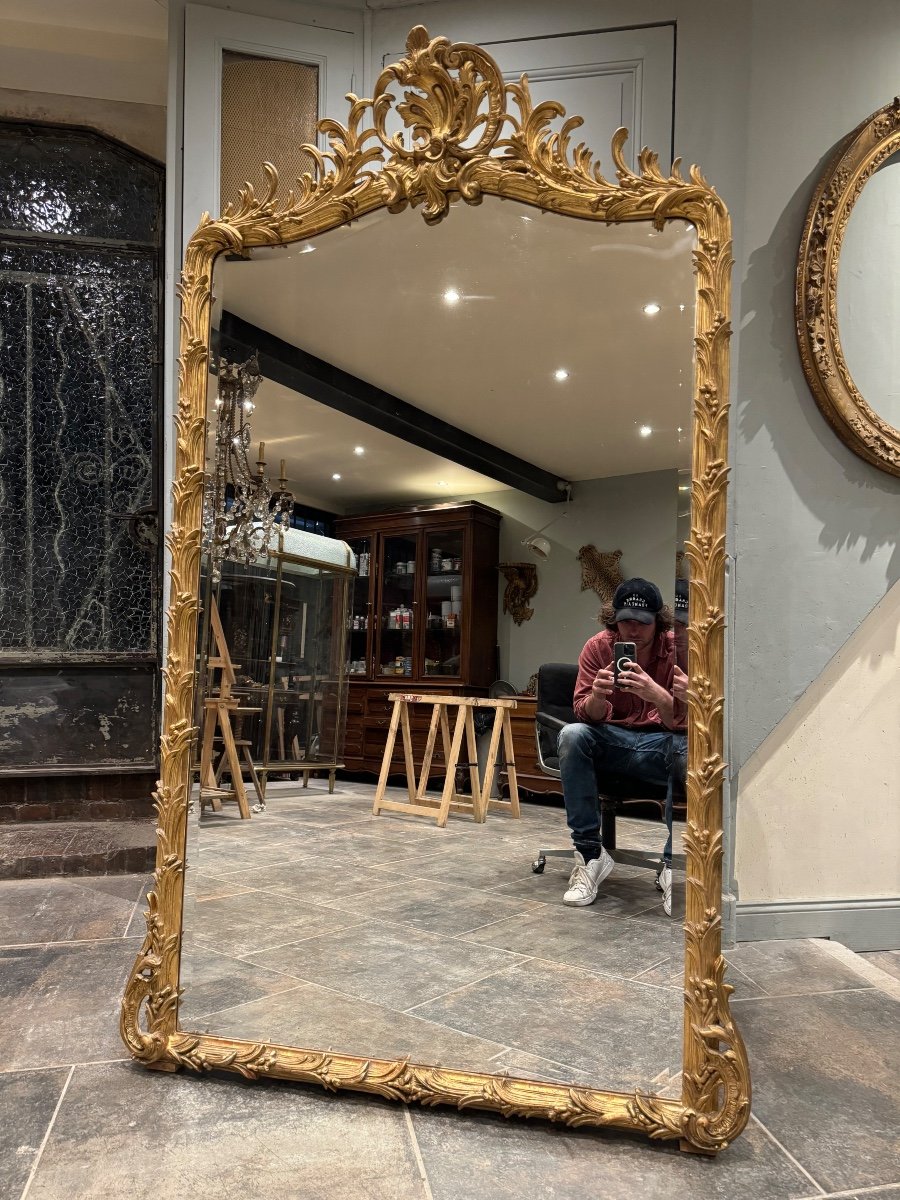Louis XV Style “palmes” Fireplace Mirror From Napoleon III Period-photo-2