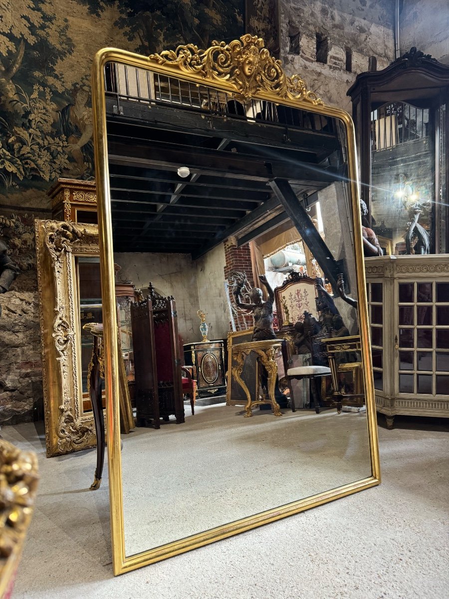 Miroir De Cheminée En Bois Doré D’époque Napoléon III 1m95 X 1m27 -photo-3