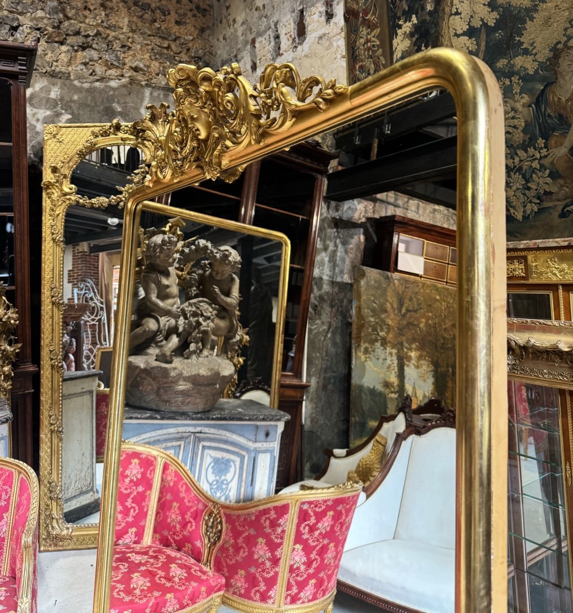 Miroir De Cheminée En Bois Doré D’époque Napoléon III 1m95 X 1m27 -photo-2