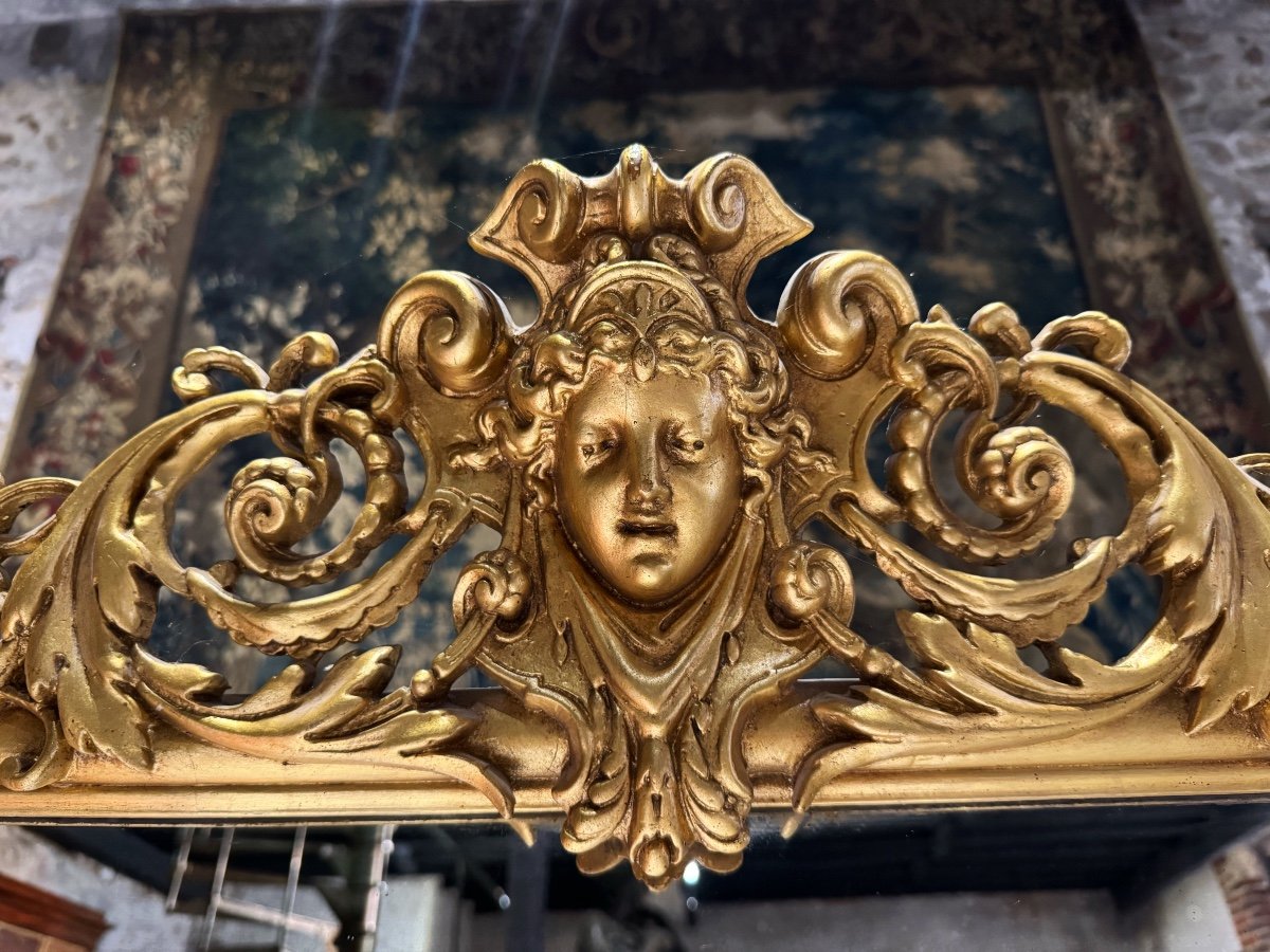 Miroir De Cheminée En Bois Doré D’époque Napoléon III 1m95 X 1m27 -photo-3