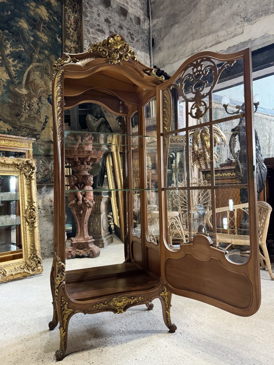 Louis XV Style Display Cabinet In Walnut And Martin Varnish From The Napoleon III Period, 19th Century -photo-5