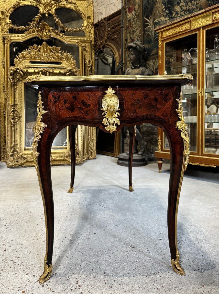 Louis XV Style Bureau Plat In Marquetry From The Napoleon III Period-photo-4