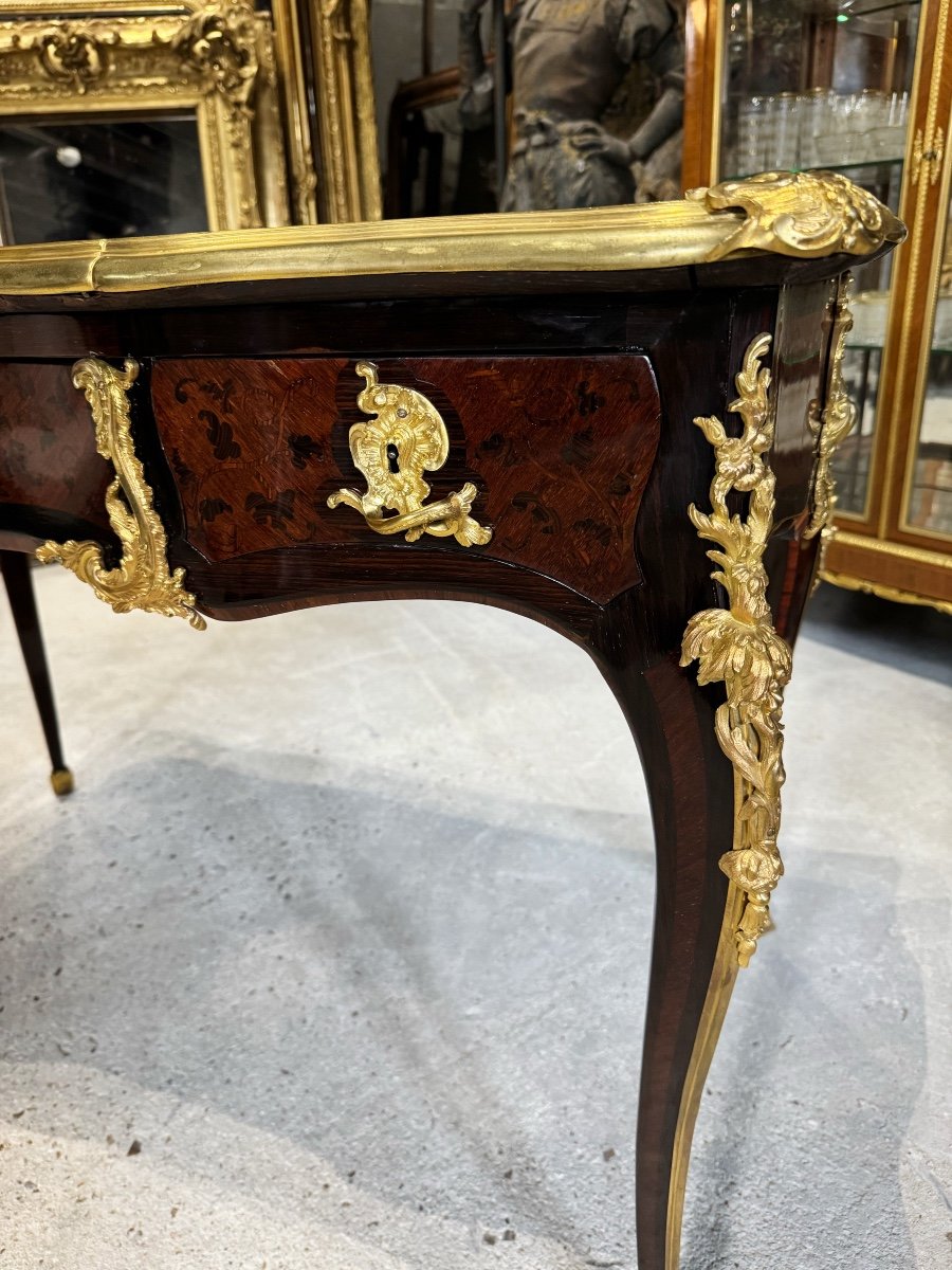 Louis XV Style Bureau Plat In Marquetry From The Napoleon III Period-photo-1