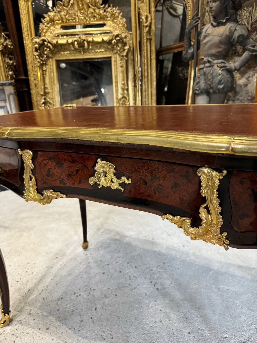 Louis XV Style Bureau Plat In Marquetry From The Napoleon III Period-photo-7