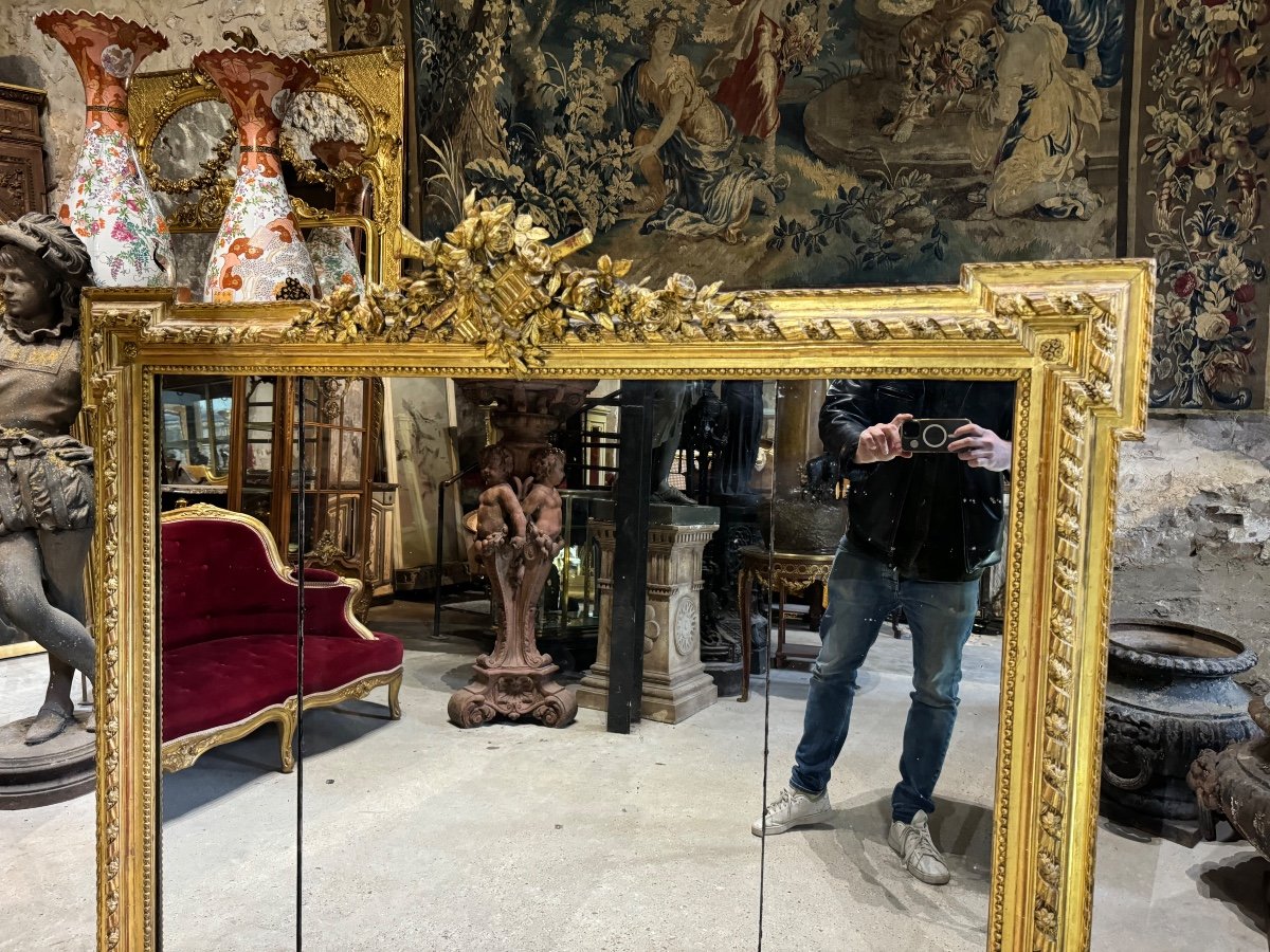 Miroir De Cheminée De Style Louis XVI D’époque Napoléon III 1m48 X 1m46-photo-4