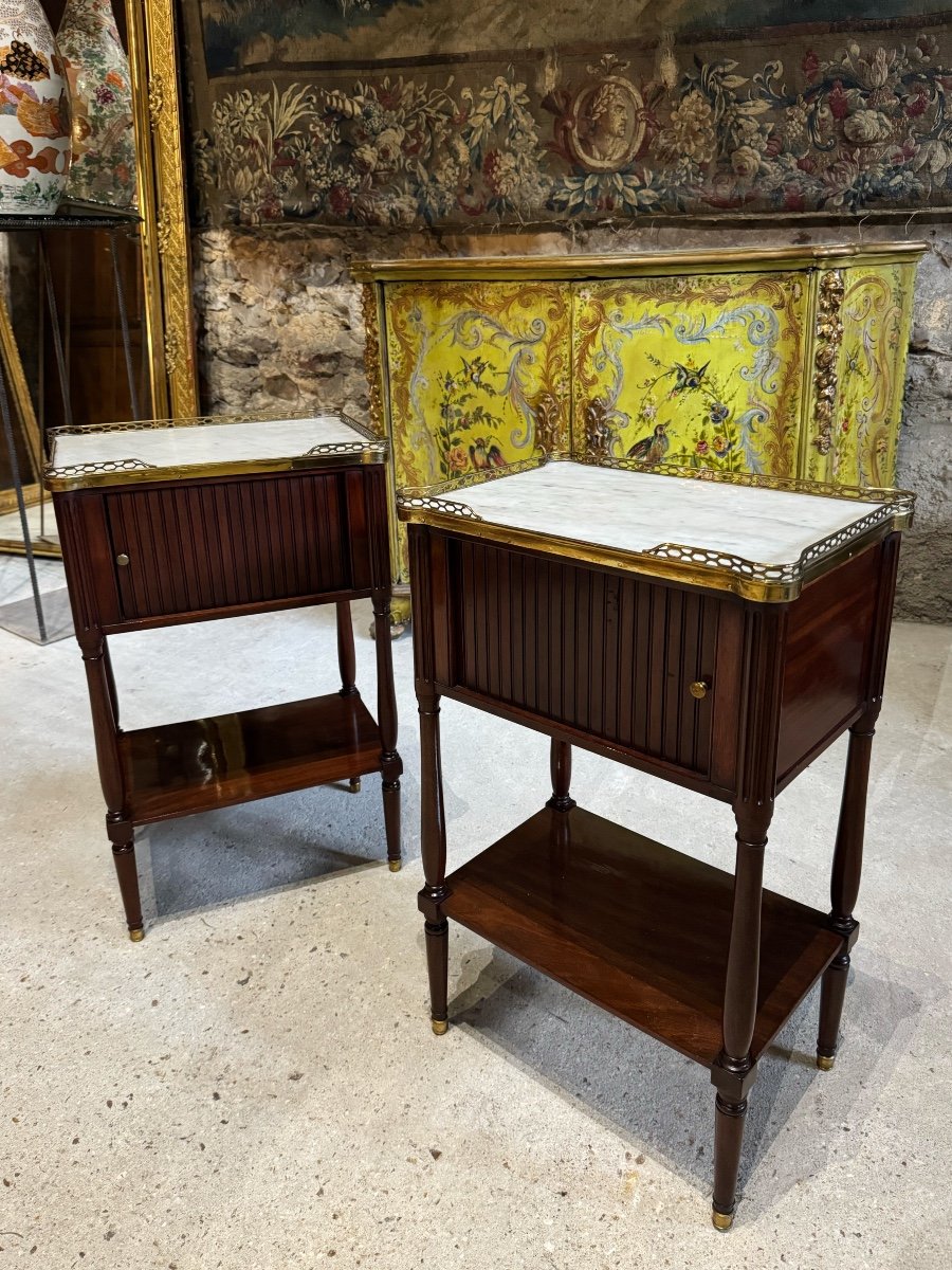 Pair Of Louis XVI Period Mahogany Curtain Bedside Tables 