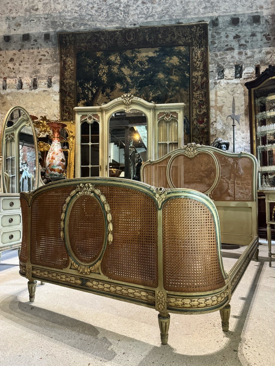 Louis XVI Style Cane Bedroom, Late 19th Century -photo-2