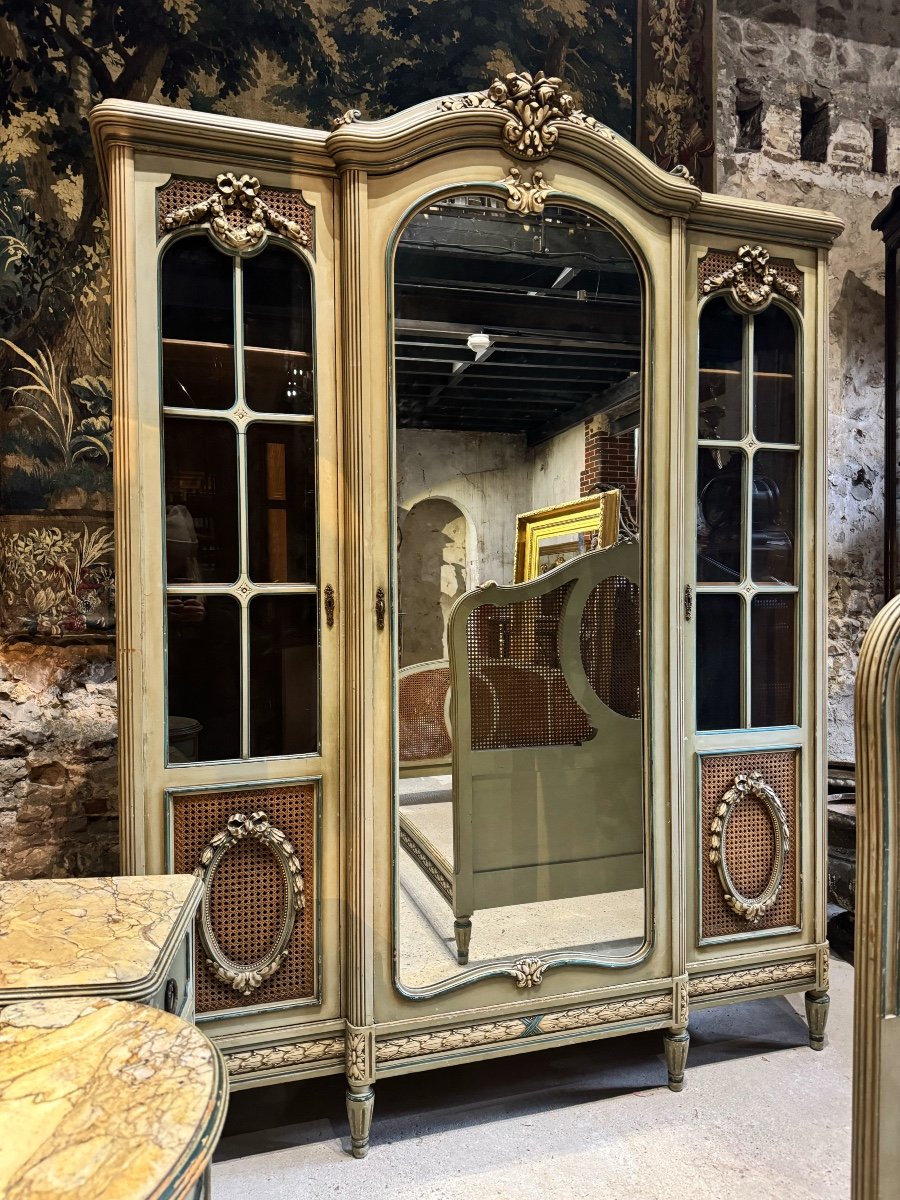 Louis XVI Style Cane Bedroom, Late 19th Century -photo-4