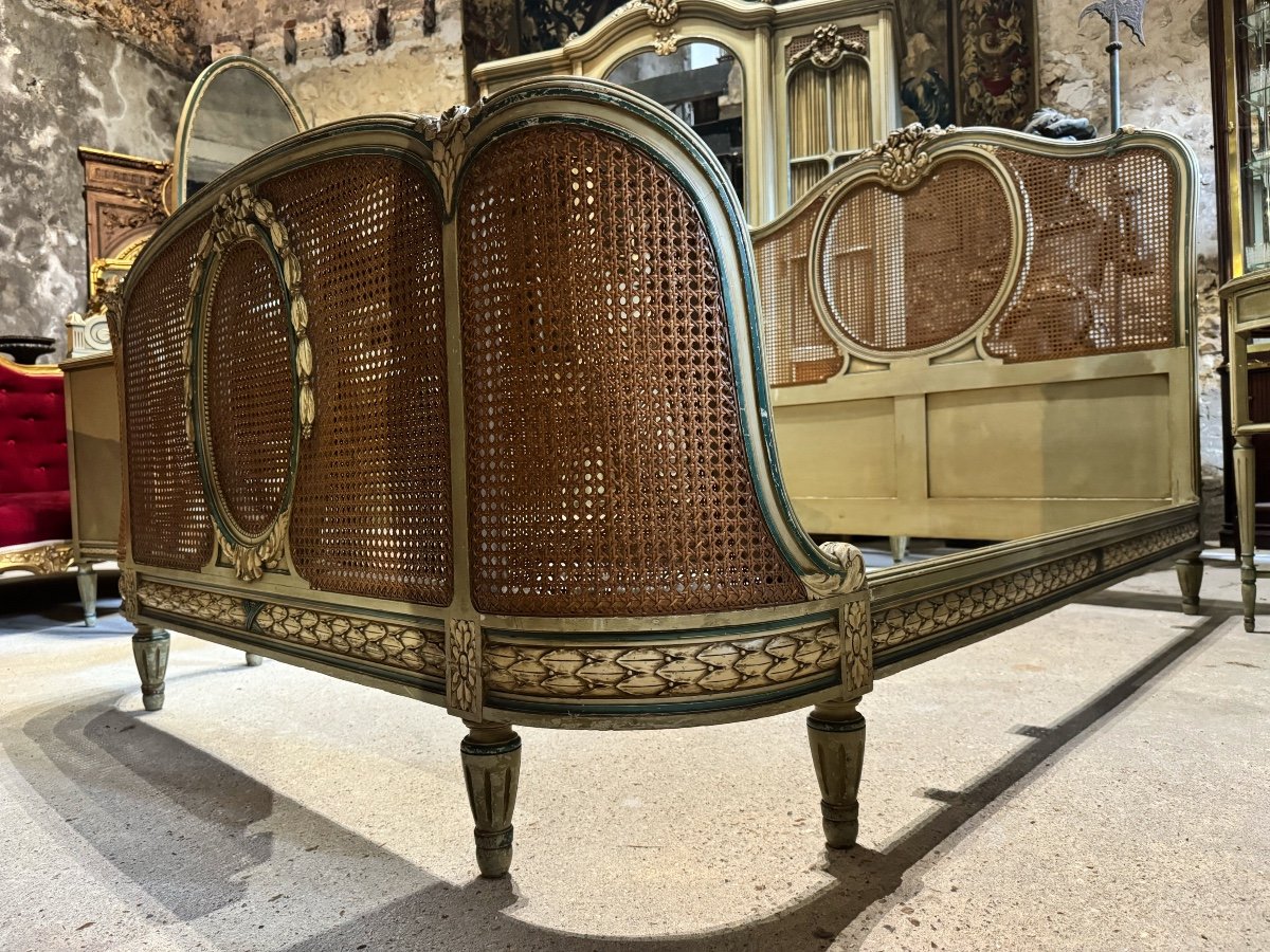 Louis XVI Style Cane Bedroom, Late 19th Century -photo-5