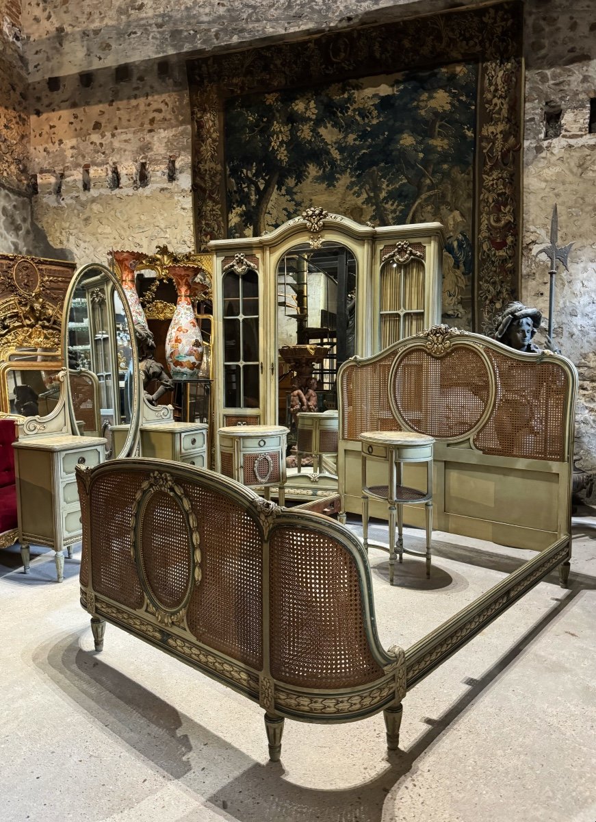 Louis XVI Style Cane Bedroom, Late 19th Century 