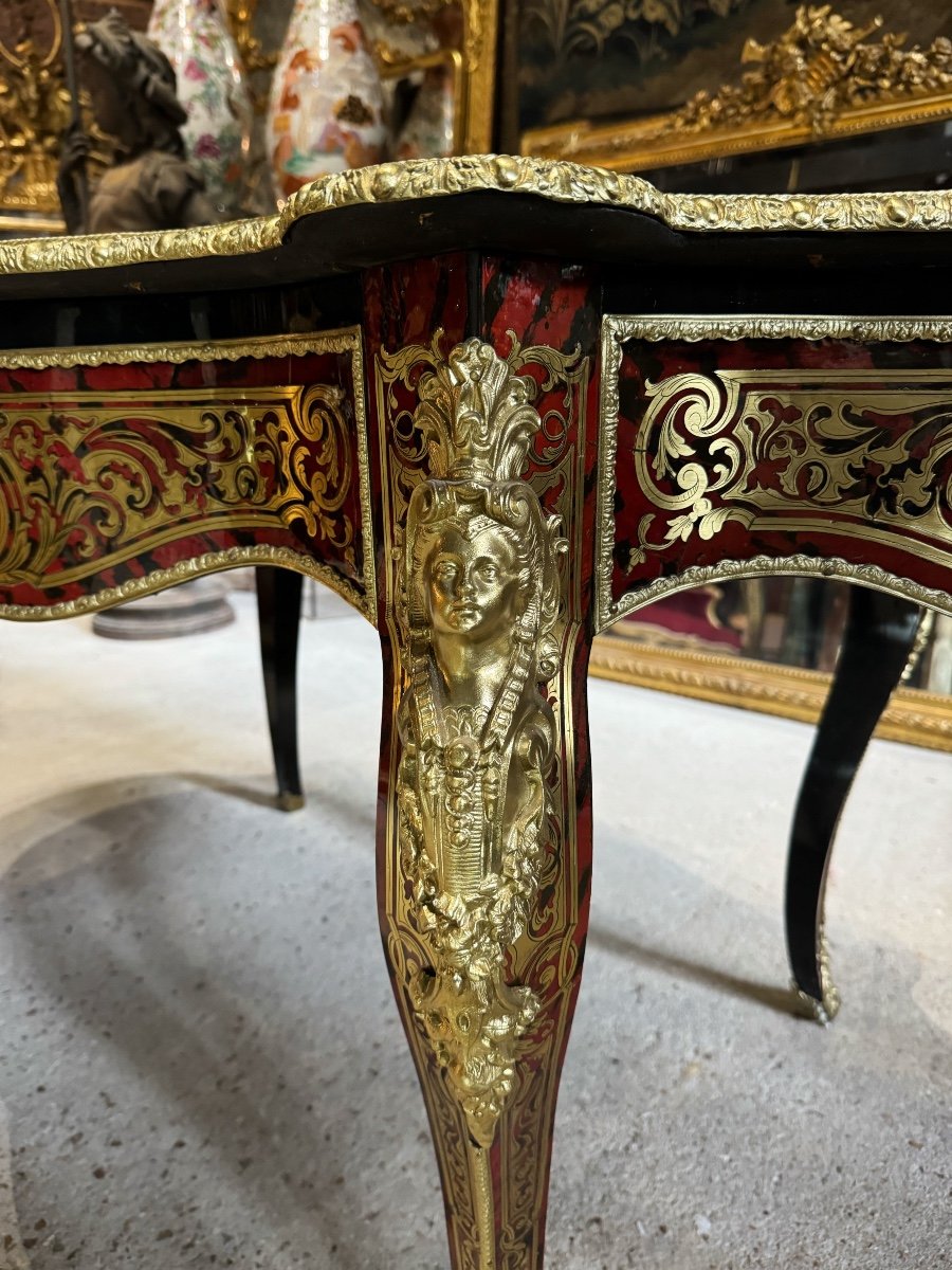 Table Violonnée En Marqueterie Boulle Et à La Reine D’époque Napoléon III -photo-4