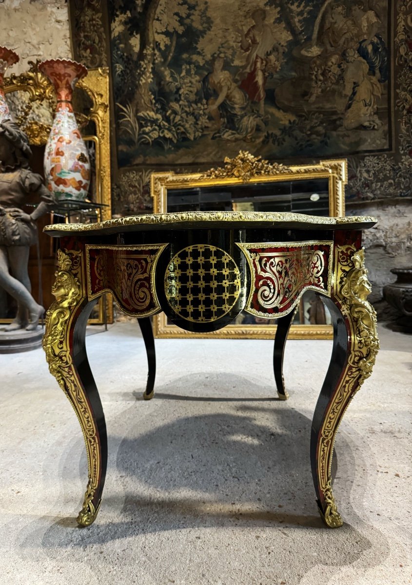 Table Violonnée En Marqueterie Boulle Et à La Reine D’époque Napoléon III -photo-1