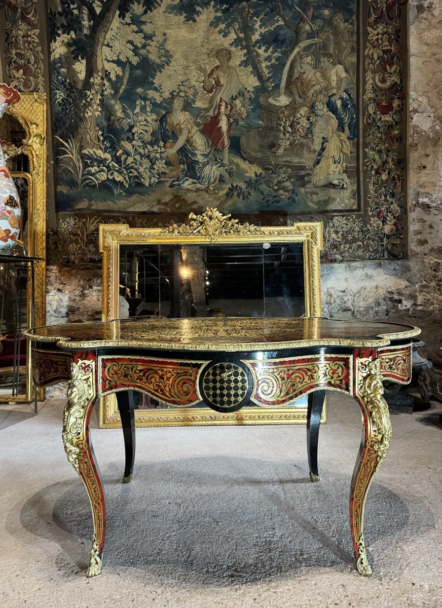 Table Violonnée En Marqueterie Boulle Et à La Reine D’époque Napoléon III -photo-2