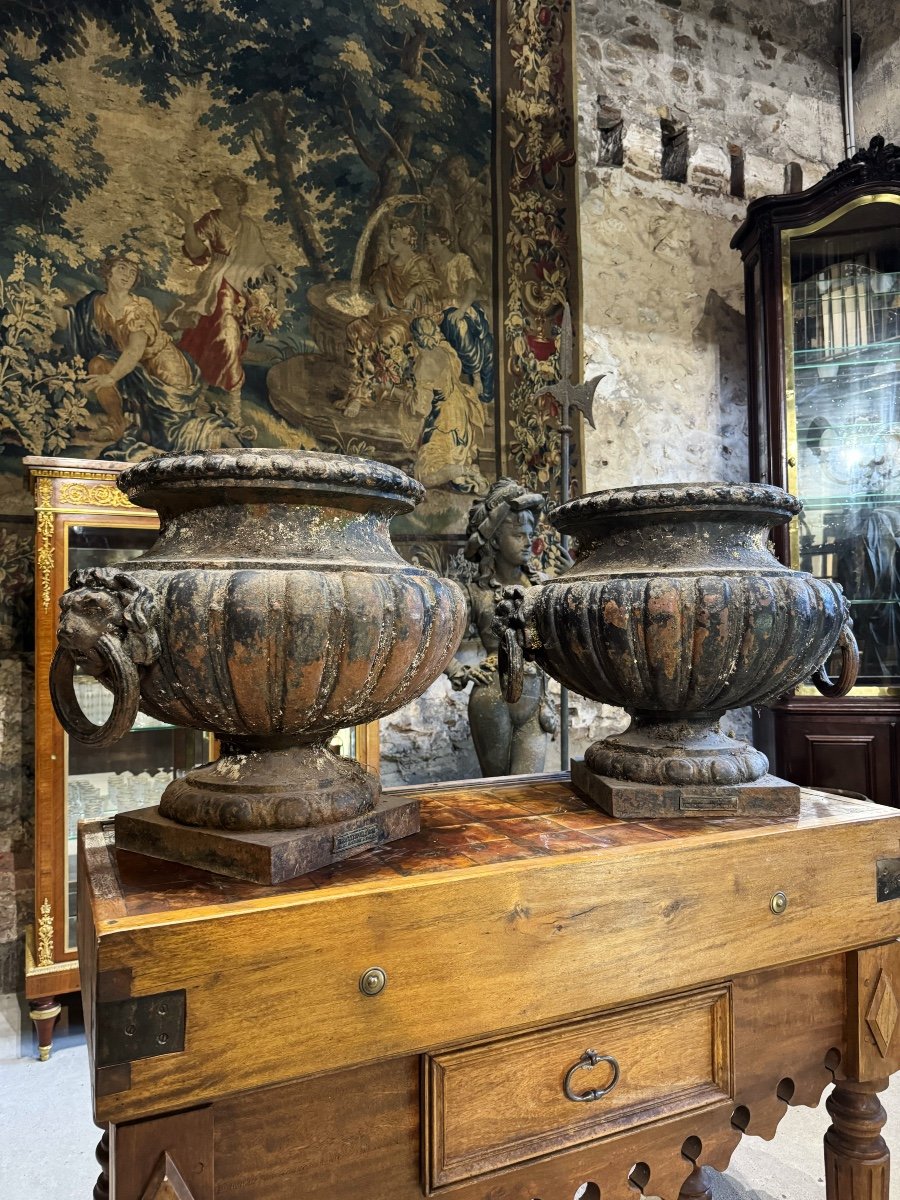 Paire De Vases En Fonte de fer  “Aux Mufles De Lions”  Val D’osne Paris -photo-1