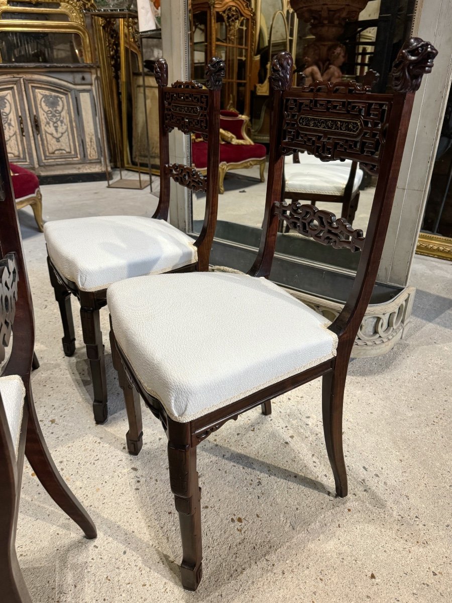 Suite De 4 Chaises Japonisante Attribuées à Gabriel Viardot XIX ème Siècle -photo-4