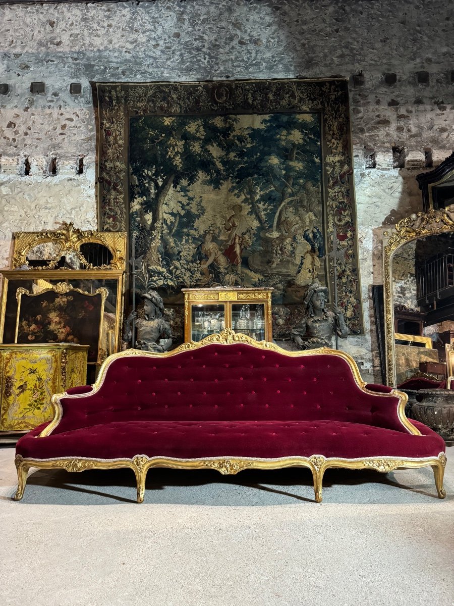 Napoleon III Period Gilded Wood Middle Sofa, 19th Century-photo-2