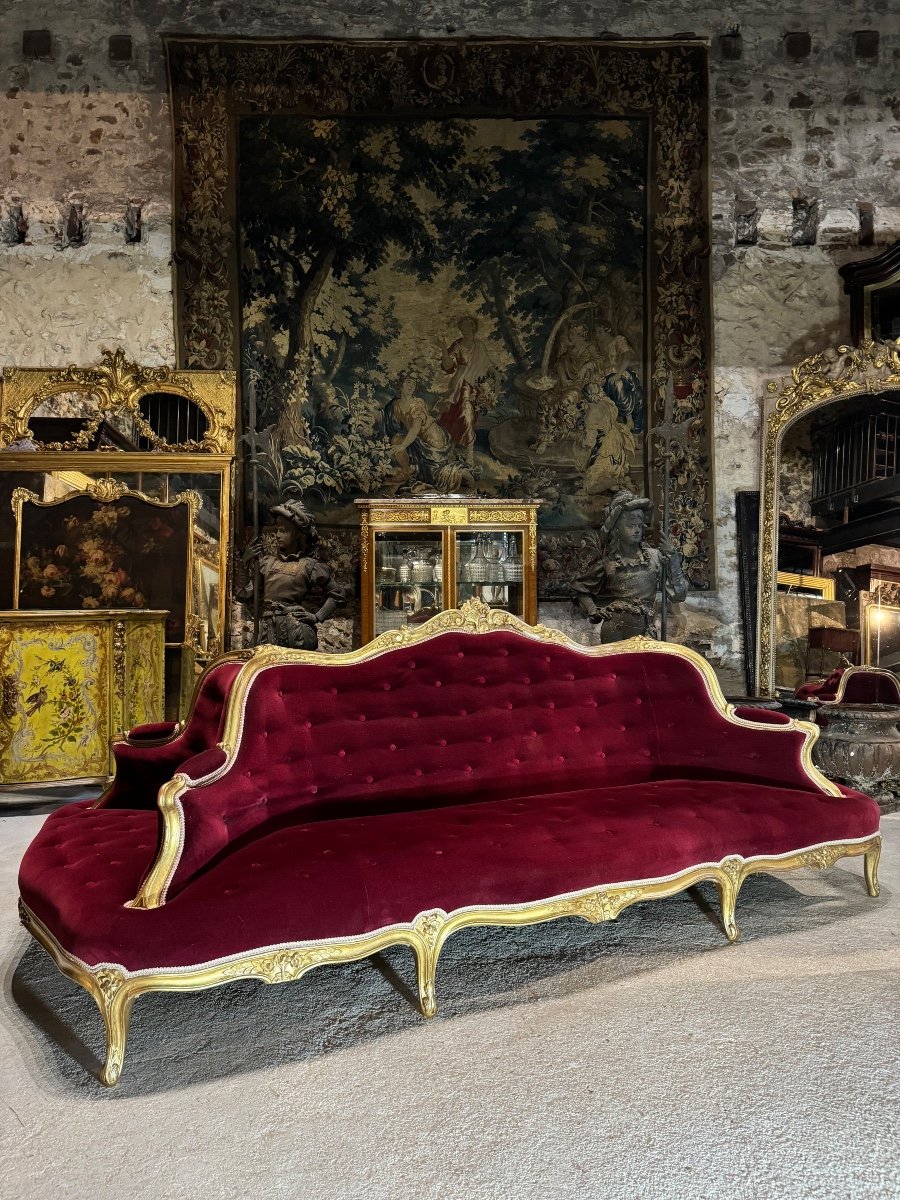 Napoleon III Period Gilded Wood Middle Sofa, 19th Century-photo-3