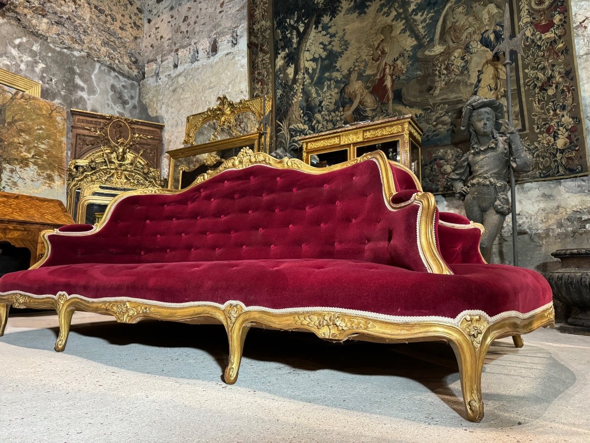 Napoleon III Period Gilded Wood Middle Sofa, 19th Century-photo-3