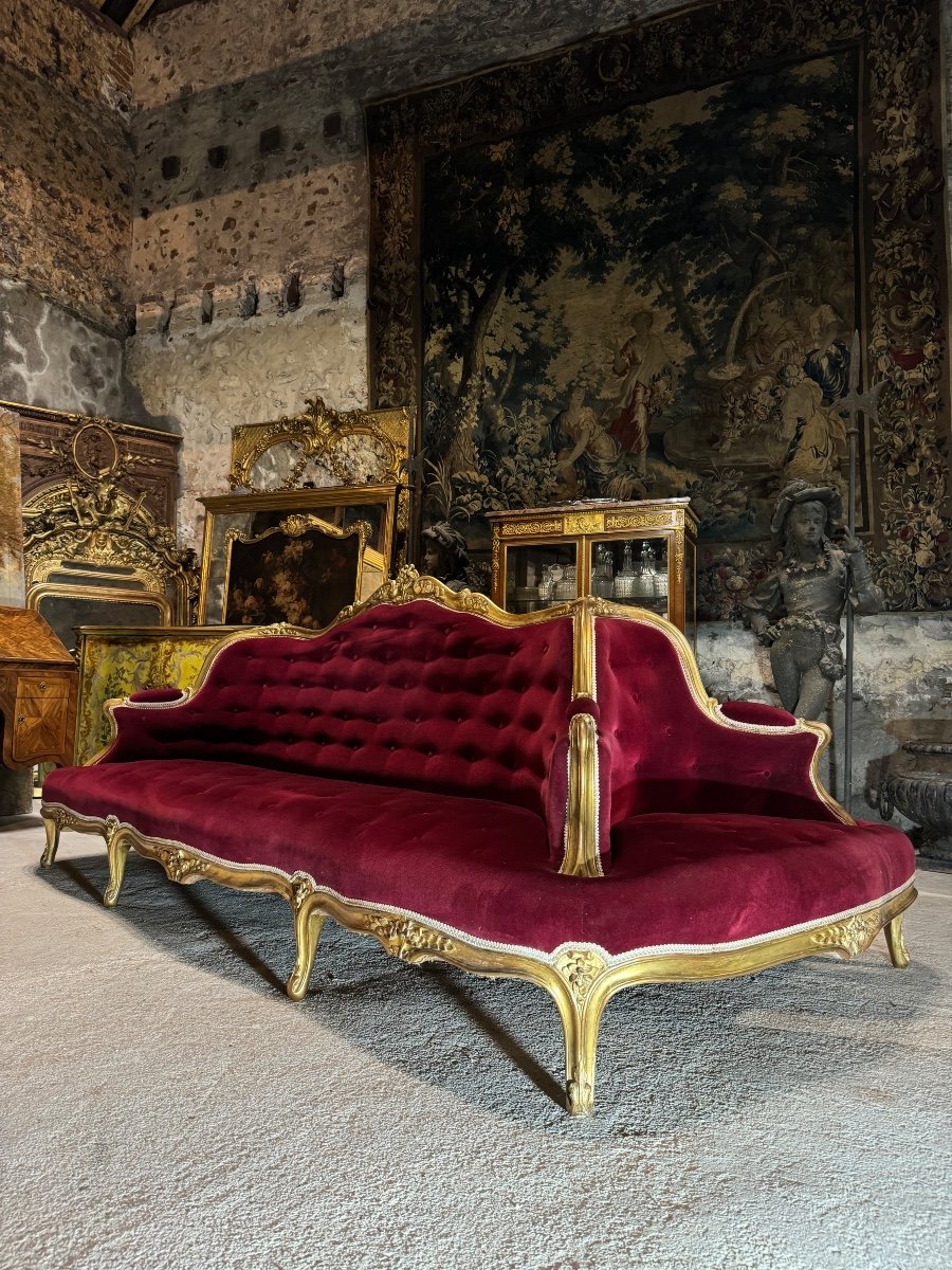 Napoleon III Period Gilded Wood Middle Sofa, 19th Century-photo-4