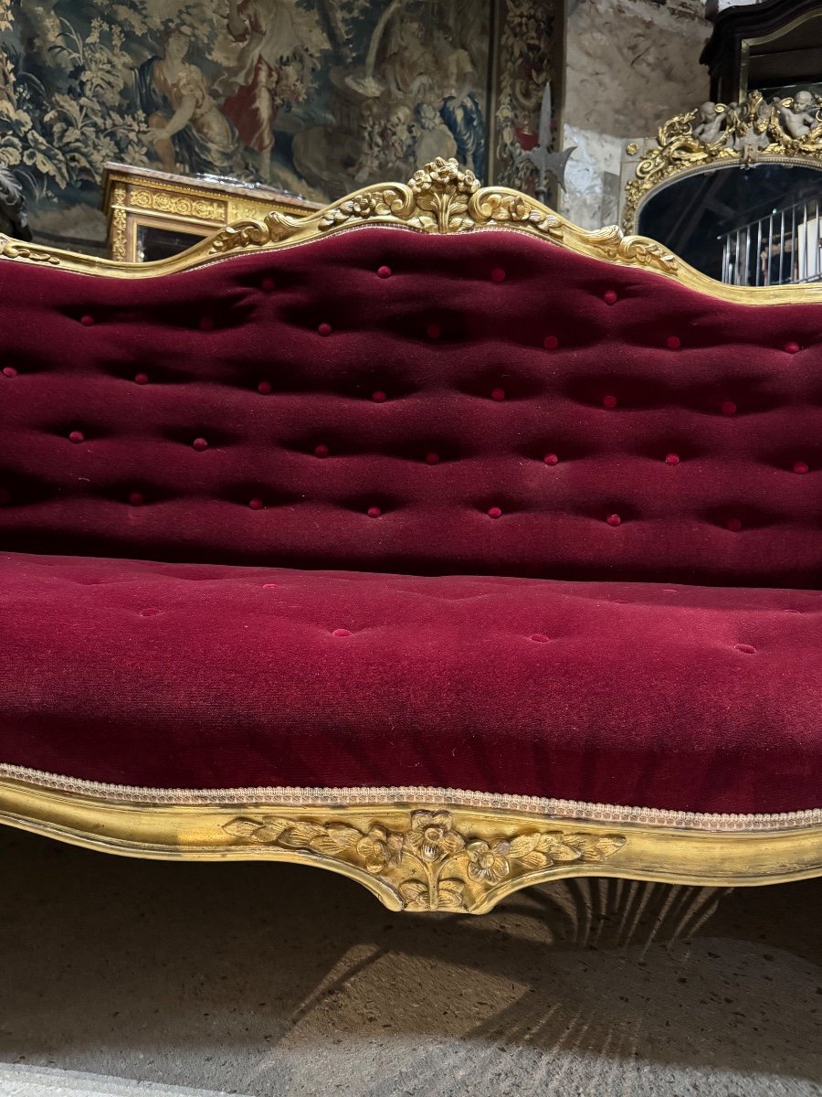 Napoleon III Period Gilded Wood Middle Sofa, 19th Century-photo-5