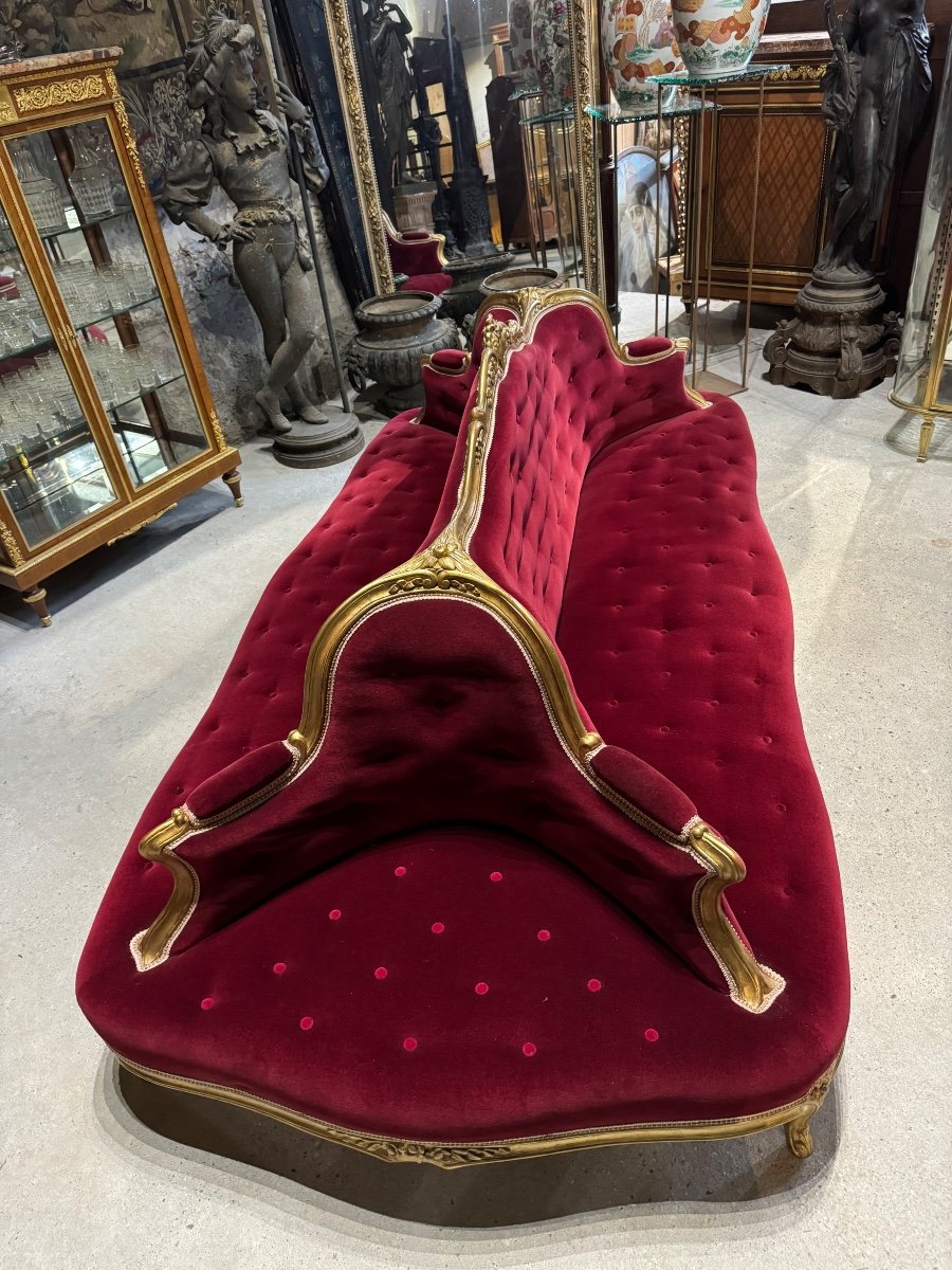 Napoleon III Period Gilded Wood Middle Sofa, 19th Century-photo-6