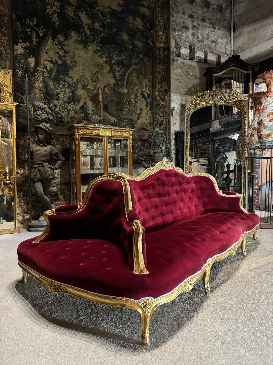 Napoleon III Period Gilded Wood Middle Sofa, 19th Century