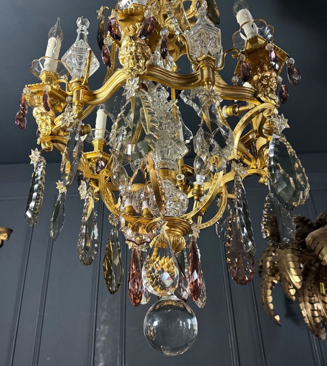 Pagoda Shaped Chandelier In Gilt Bronze And Crystal Attributed To Henri Vian-photo-4