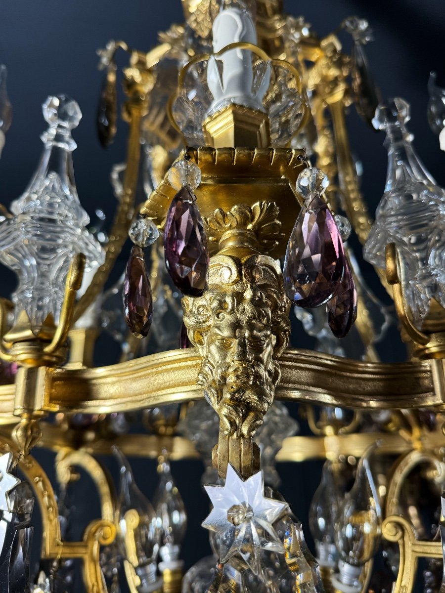 Pagoda Shaped Chandelier In Gilt Bronze And Crystal Attributed To Henri Vian-photo-1