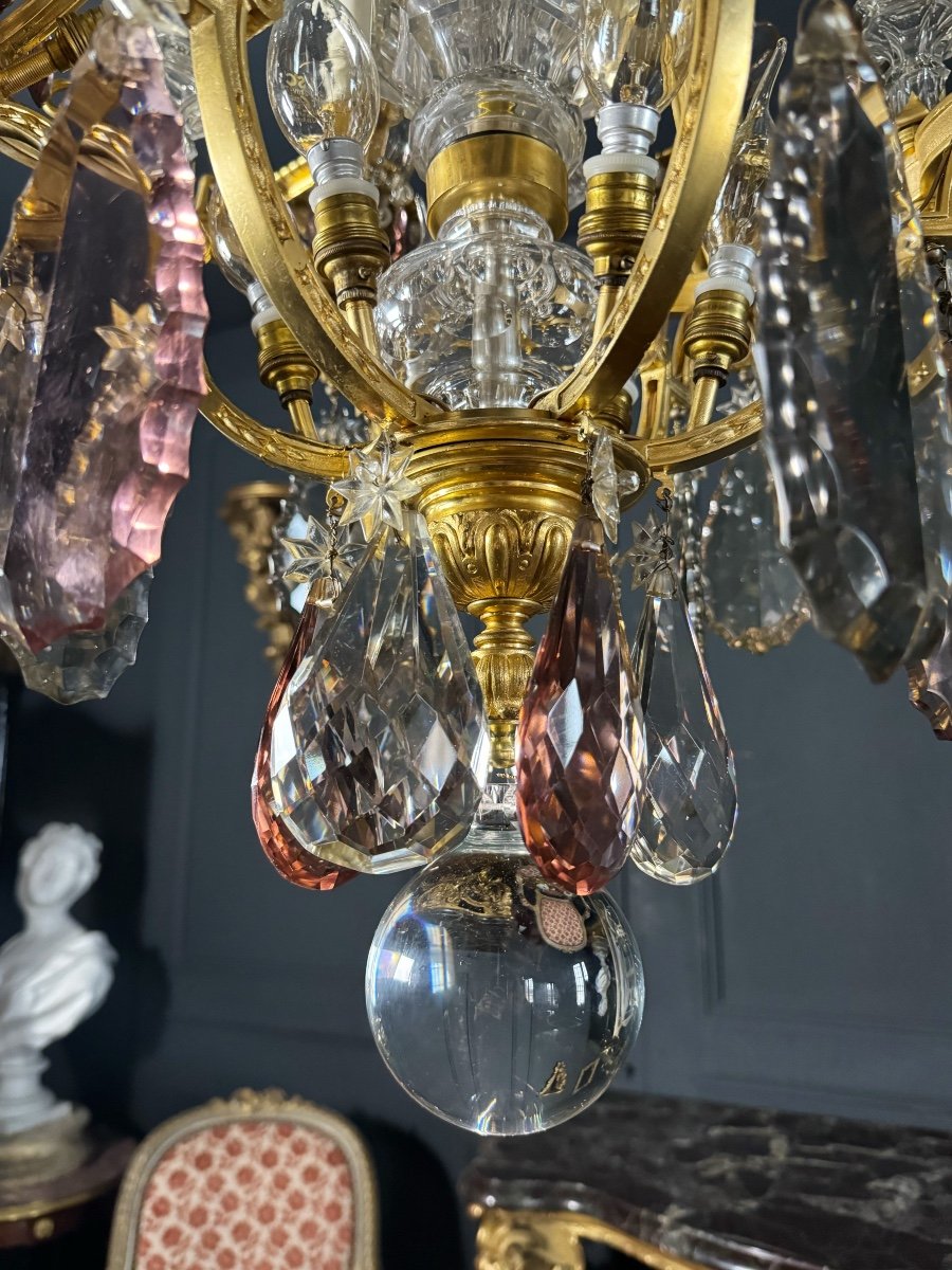 Pagoda Shaped Chandelier In Gilt Bronze And Crystal Attributed To Henri Vian-photo-2