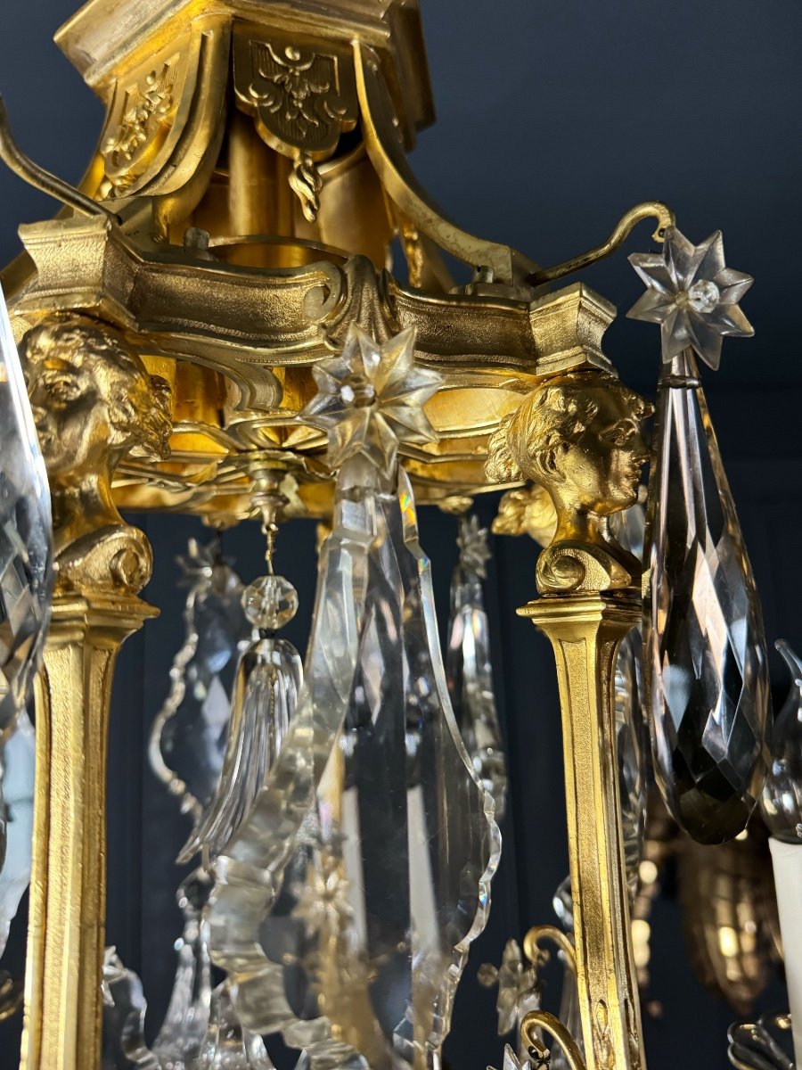 Pagoda Shaped Chandelier In Gilt Bronze And Crystal Attributed To Henri Vian-photo-5